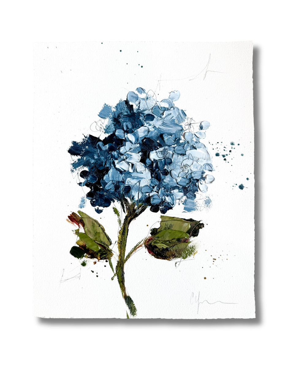 Hydrangeas I | 2025” 12x9.5” Oil on Paper – Christie Younger Art