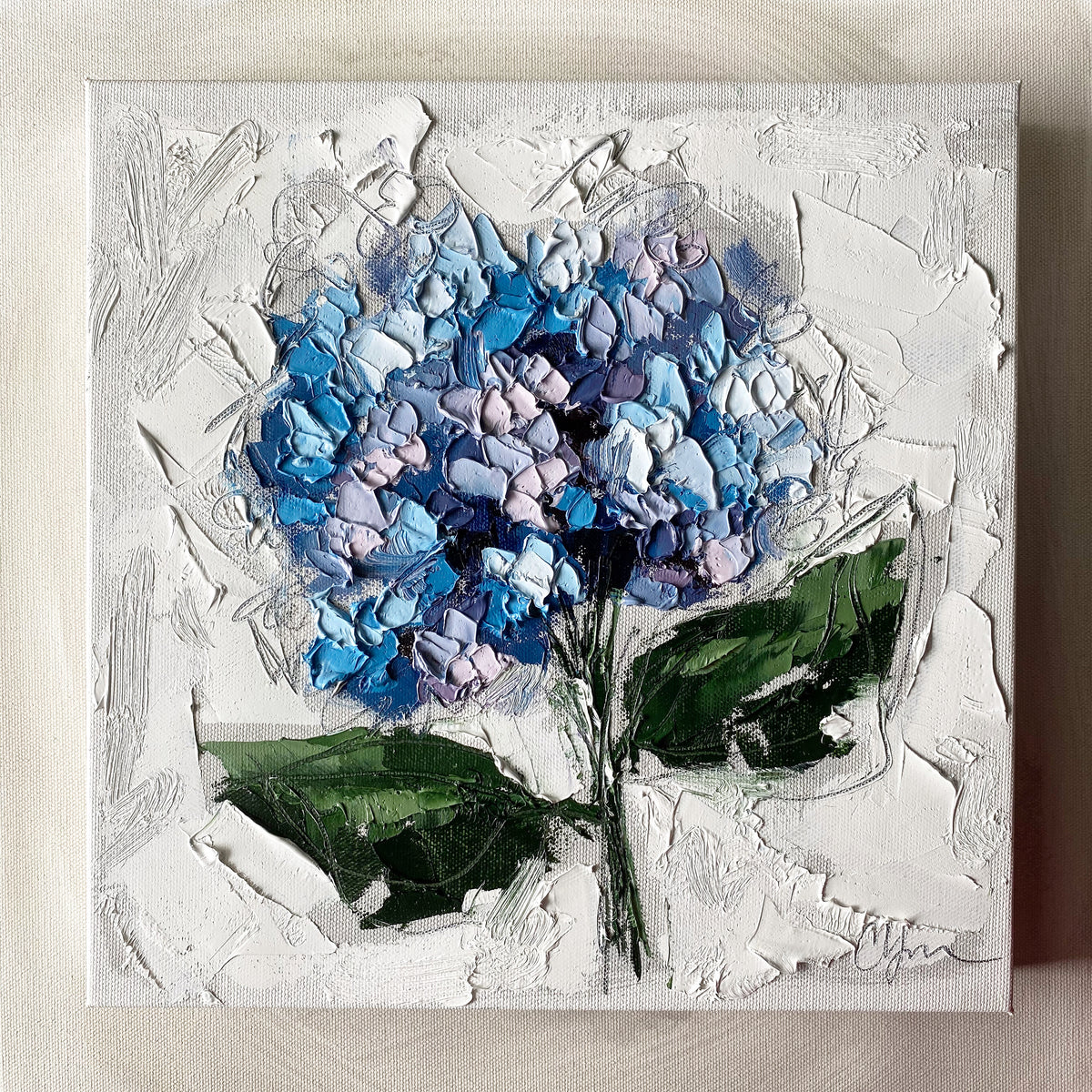 French Hydrangea I” 12x12 Oil on Canvas – Christie Younger Art