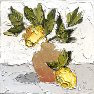 “Lemons in Gold II” 12x12 Oil on Canvas