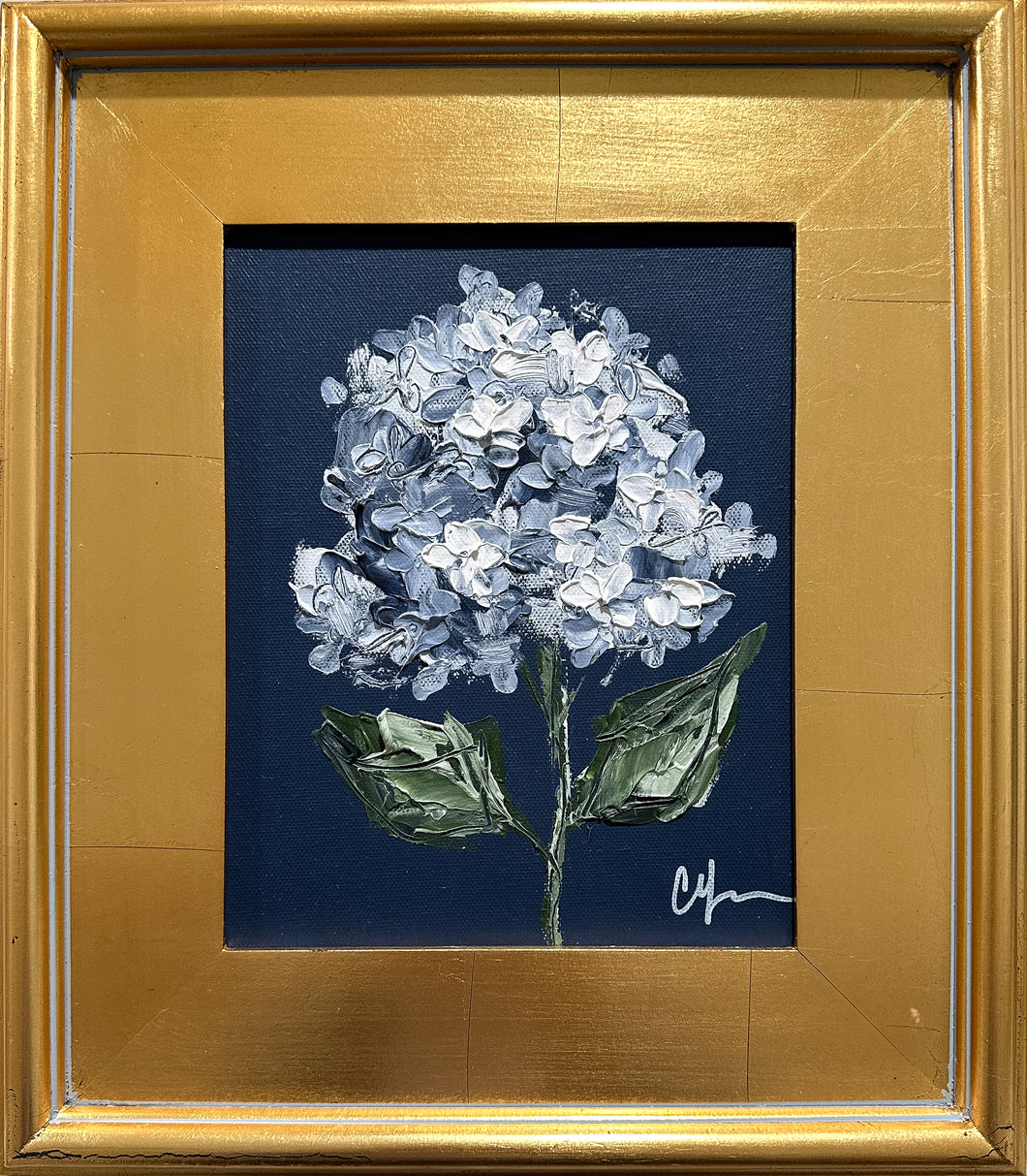 “Hydrangea on Dark Blue V” 8x10 Acrylic on Canvas