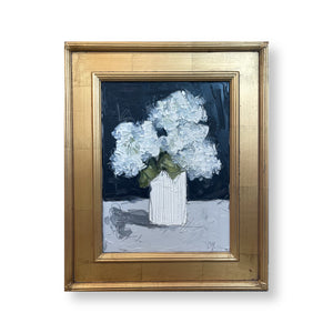 "White Hydrangeas on Blue" - 12x16 Oil on Canvas