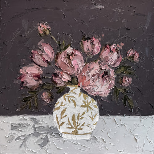 “Peonies in Gold Chinoiserie” 36x36” | Oil on Canvas