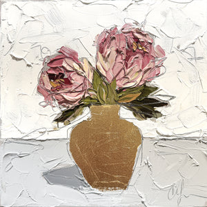 “Peonies in Gold VII” 12x12 Oil on Canvas