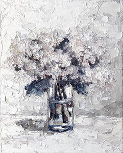 “Cream Hydrangeas in Glass” 24x30" Oil on Canvas