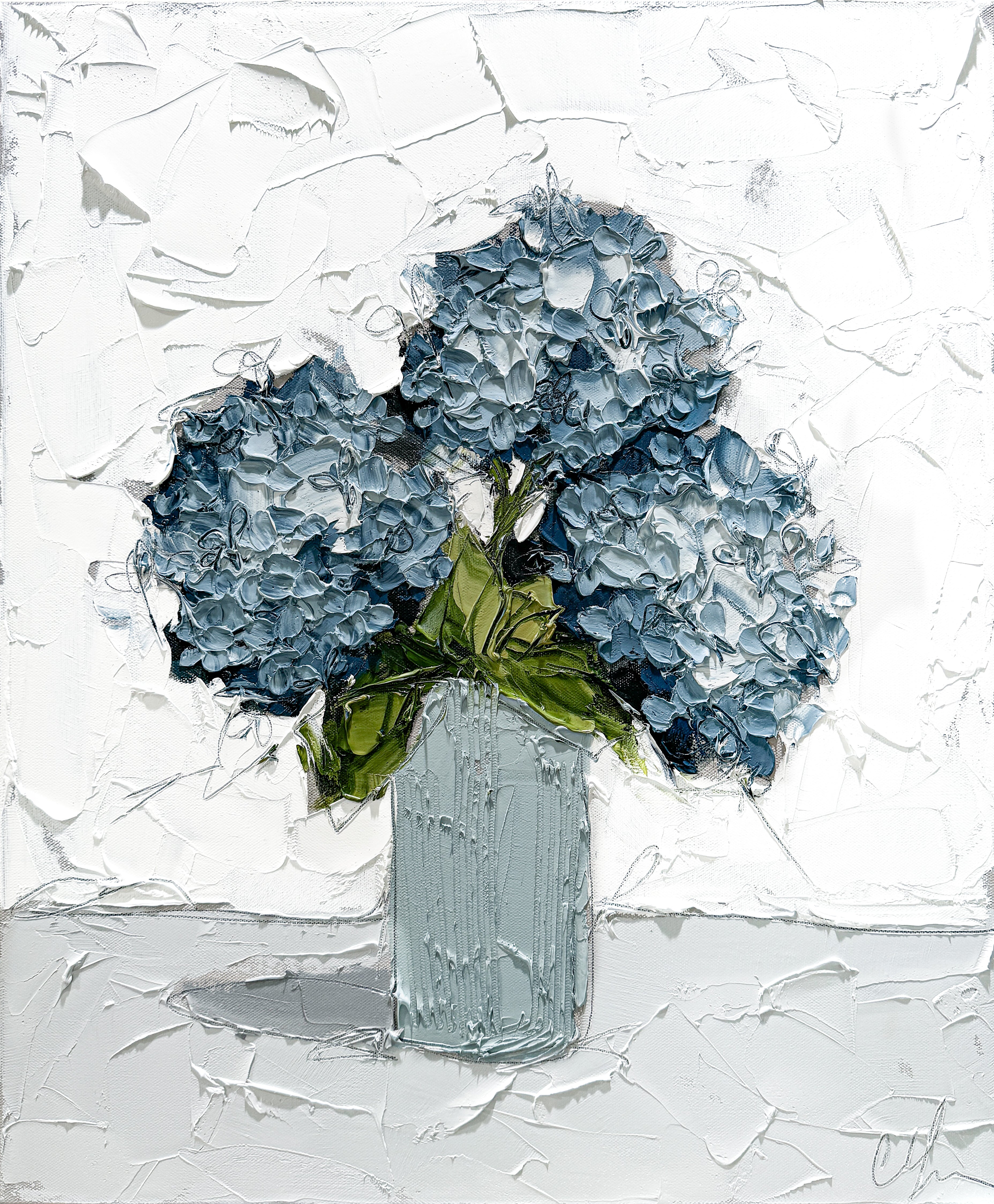 Hydrangeas in Teal II” 30x24 Oil on Canvas – Christie Younger Art