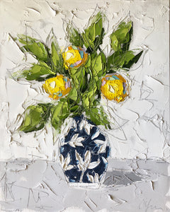 "Lemons in Blue Chinoiserie I” 20x16 Oil on Canvas