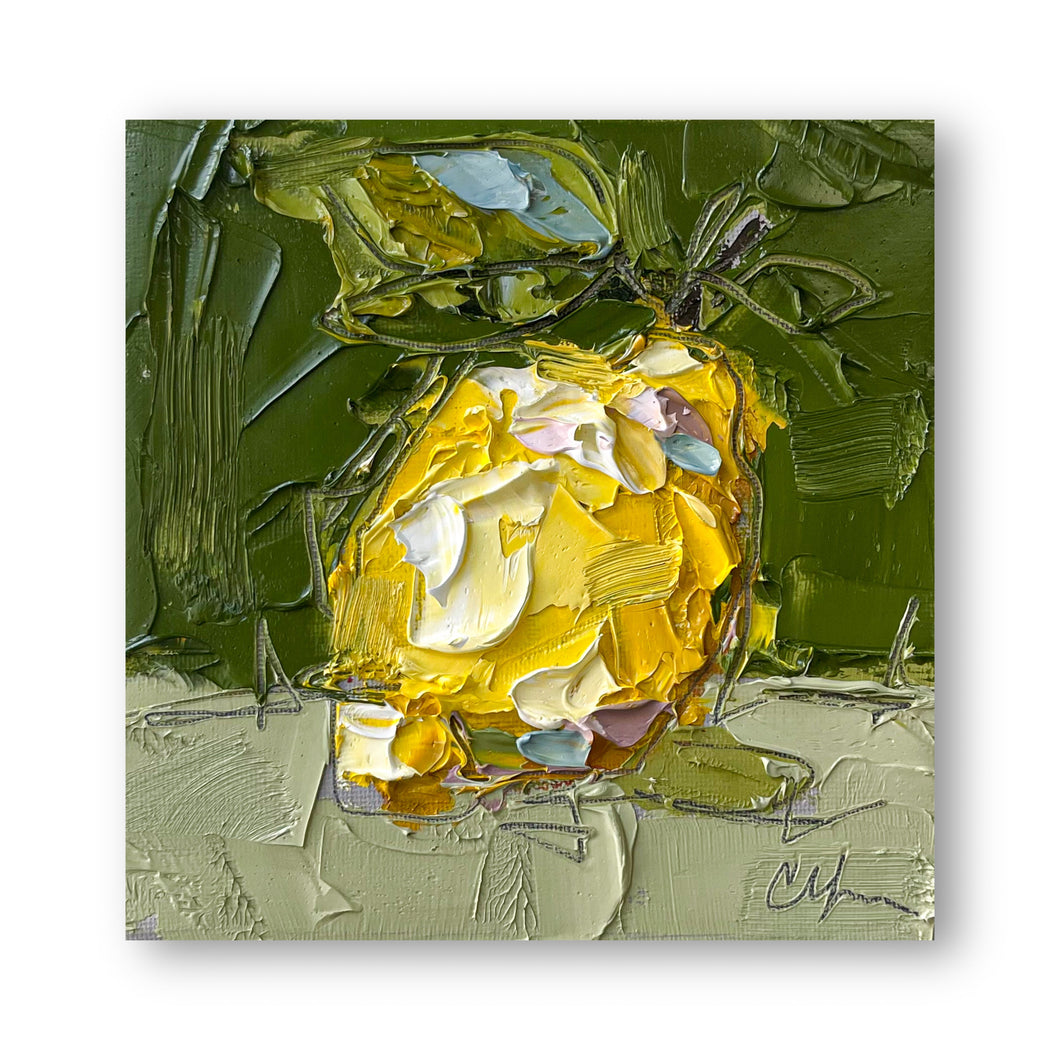 “Little Lemon on Green I” - 6x6” Oil on Canvas