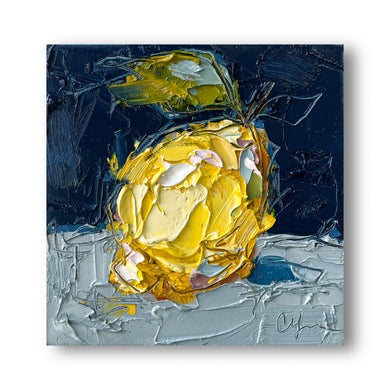 “Little Lemon on Blue I” - 6x6” Oil on Canvas