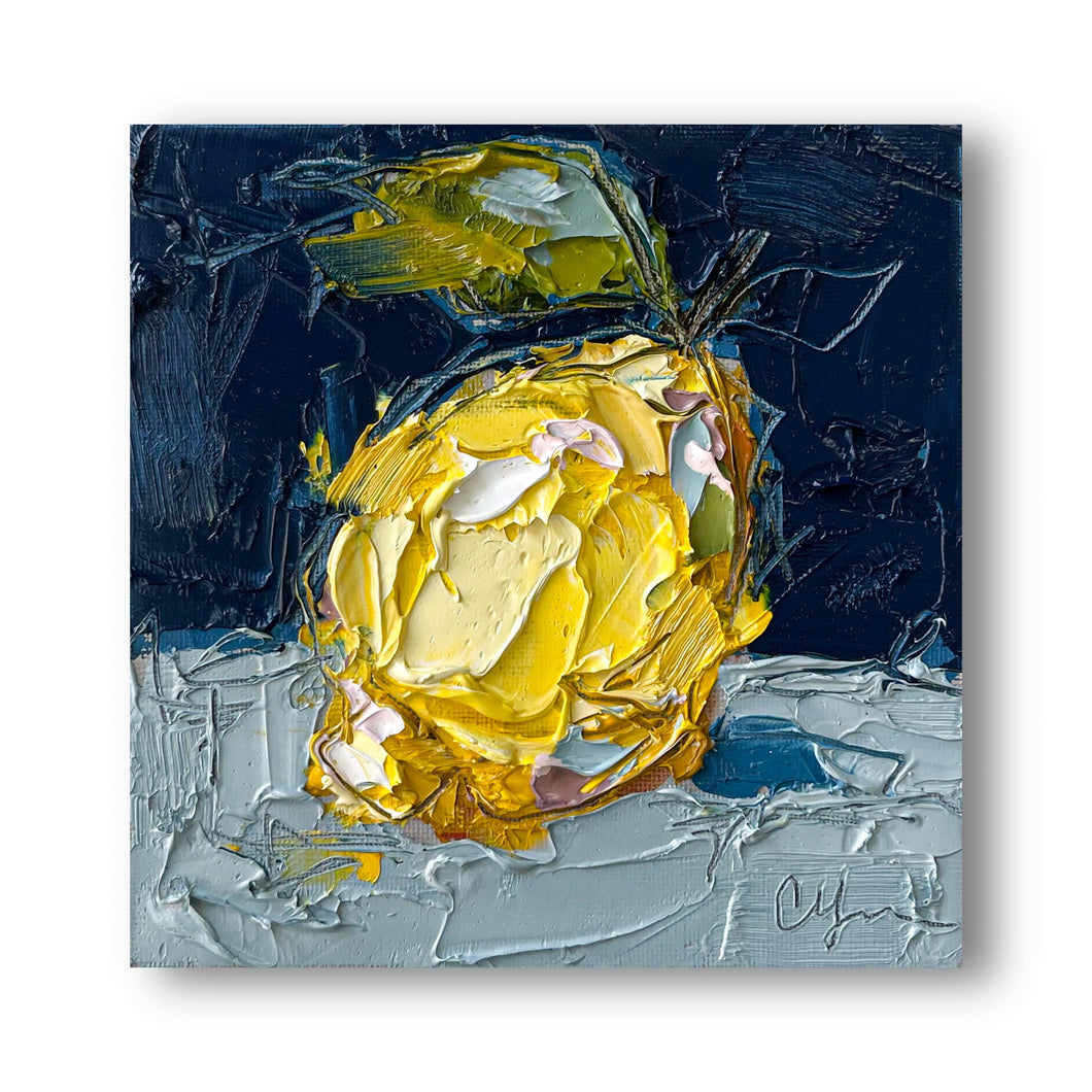 “Little Lemon on Blue I” - 6x6” Oil on Canvas