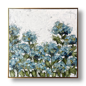 Blue Hydrangea Garden 36x36 Oil on Canvas