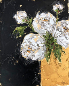 "White Peonies in Gold Vase II" 20x16 Oil/Graphite on Canvas