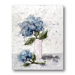 “Blue Hydrangeas in Pink” 24x30" Oil on Canvas