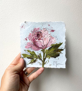 NEW EXCLUSIVE - "Little Pink Peony" 5x5 Oil on Paper