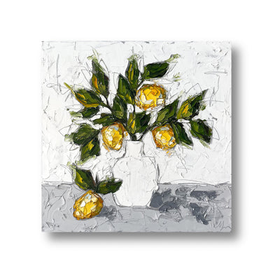 “Lemons in White V” 24x24 Oil on Canvas