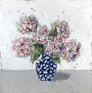"Hydrangeas in Chinoiserie II" 36x36 Oil on Canvas
