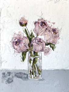 "Pink Peonies in Glass” 48x36 Oil on Canvas