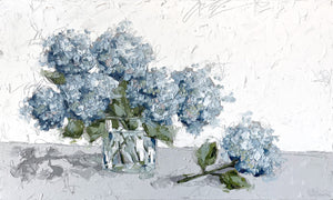 "Blue Hydrangeas in Blue Glass" 36x48” Oil on Canvas