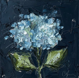 “Hydrangea on Blue IV” - 12x12 Oil on Canvas