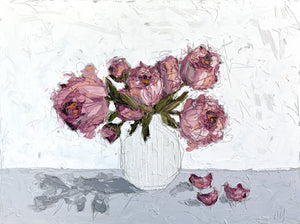 "Pink Peonies in White II" 36x48" Oil on Canvas