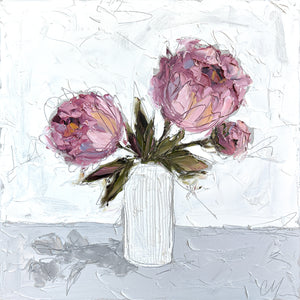 "Pink Peonies in White III" 24x24" Oil on Canvas