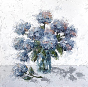 "Hydrangea in Teal Vase" 48x48” Oil on Canvas