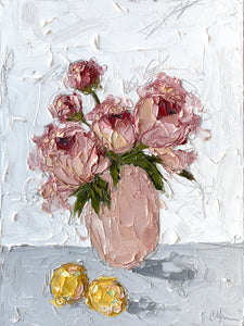 "Pink Peonies in Pink and Lemons” 24x18 Oil on Canvas