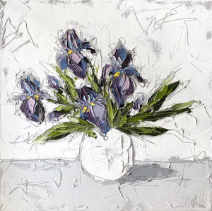 "Irises in White V" 20x20 Oil on Canvas