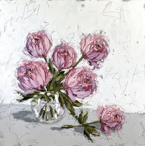 "Peonies in Glass XIII" 36x36 Oil on Canvas