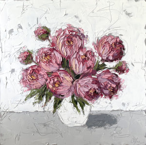 "Peonies in White IV" 36x36 Oil on Canvas