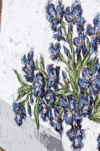 “Violet Irises in White Vase” 48x60 Oil on Canvas