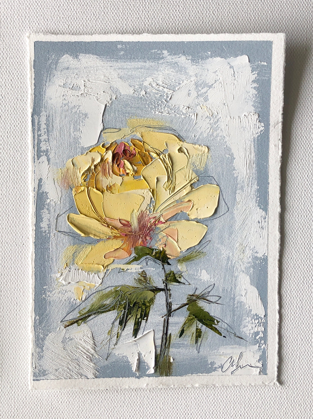 “Yellow on Blue II” 7x5” Oil/Graphite on Paper