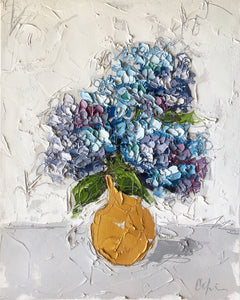 “Hydrangeas in Gold II” 20x16x1.5” Oil and Graphite on Canvas