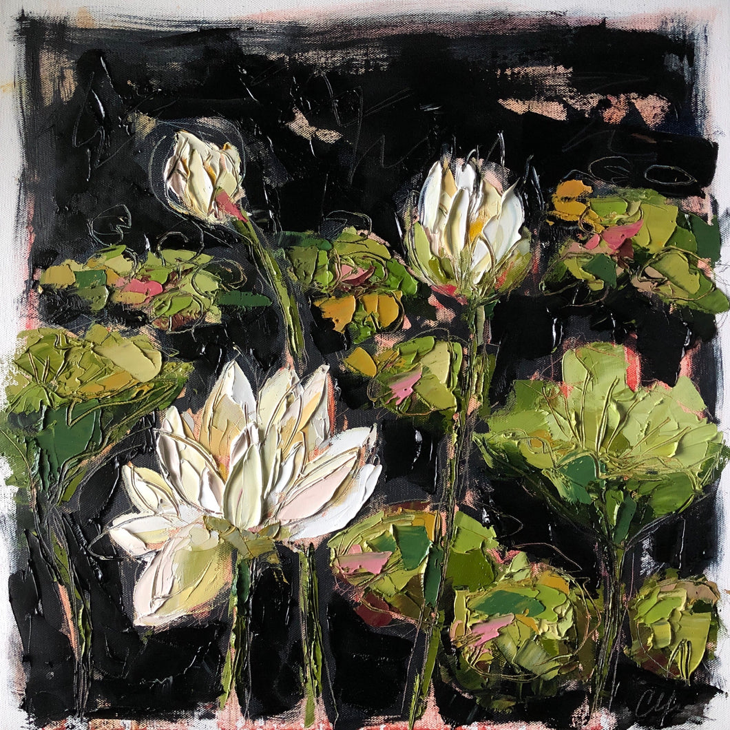 “Lilies and Lotuses II” 20x20 Oil on Canvas