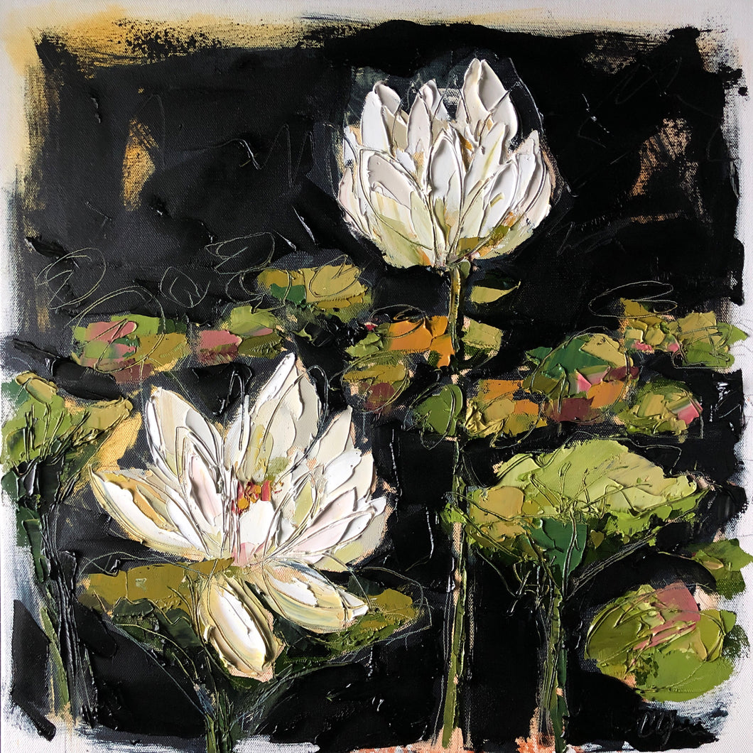 “Lilies and Lotuses I” 20x20 Oil on Canvas