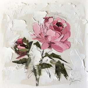 “PEONY VIGNETTE XXIX” 14x14 (8x8) Oil/Graphite on Paper