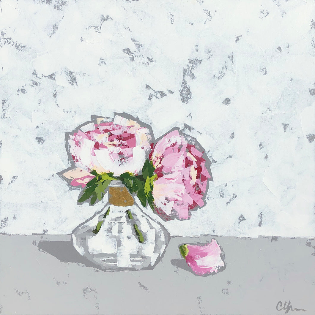 “Peonies in Gold Glass” 24x24