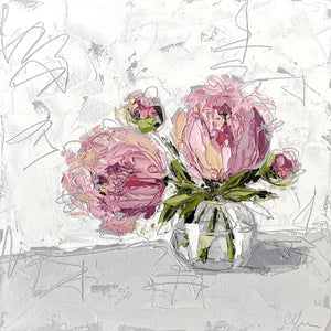 “Peonies in Glass I" 20x20 Oil/Graphite on Canvas