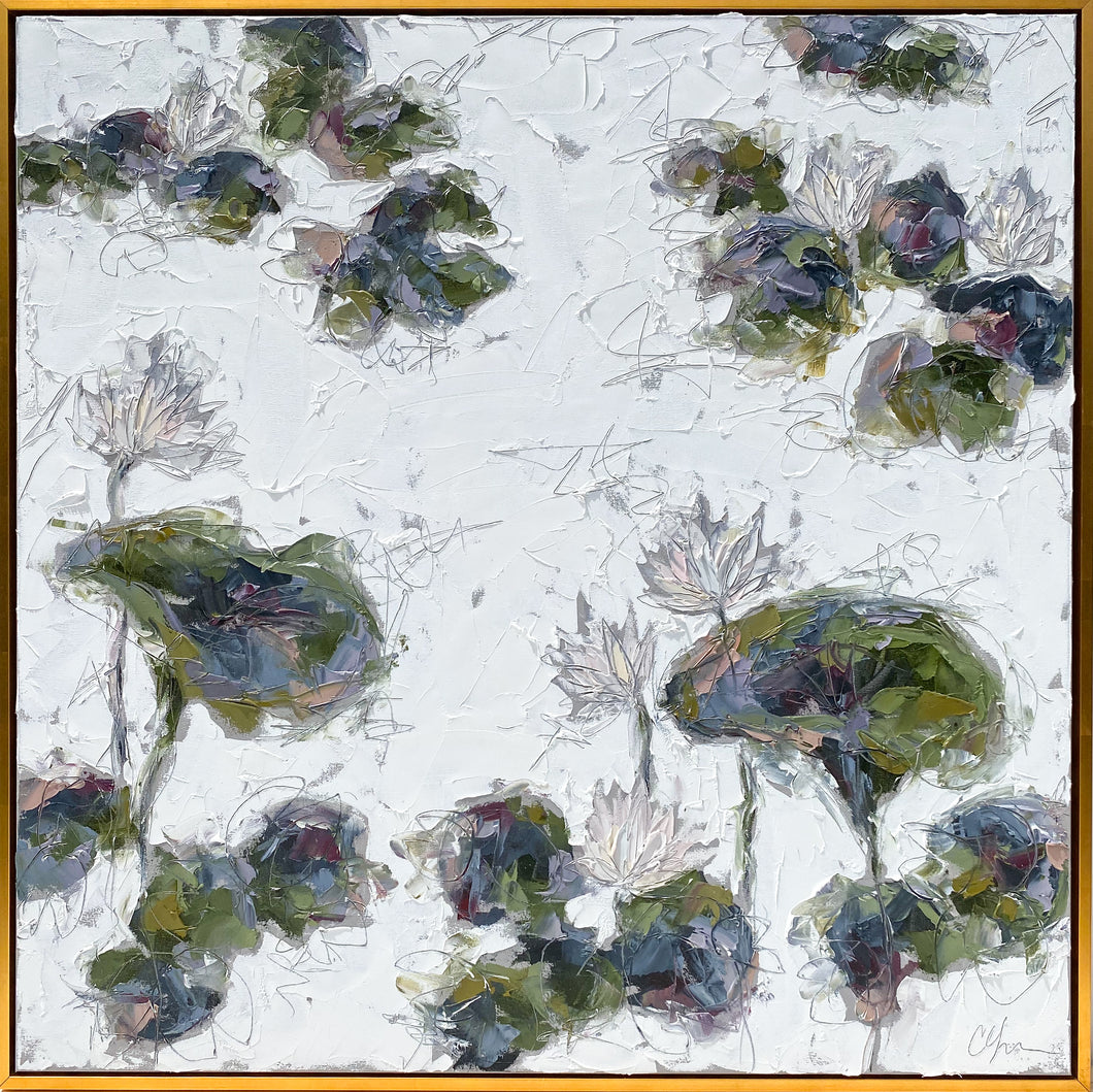 “The Lily Pond I”- 36x36 Oil on Canvas Framed