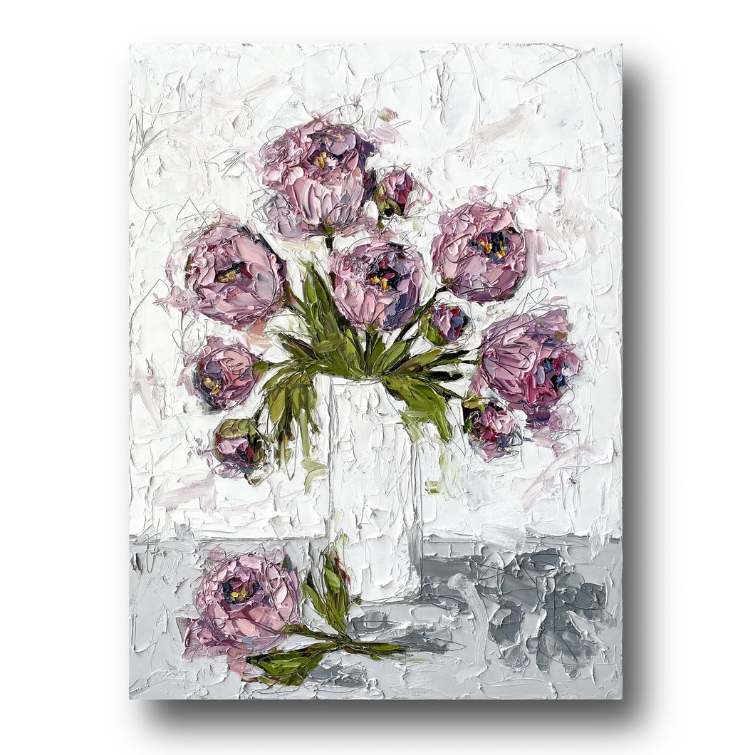 “Pink Peonies in White” 30x40 Oil on Canvas