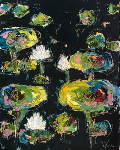 “Lilies and Lotuses IX” 20x16x1.5” Oil on Canvas