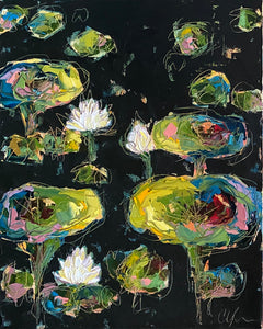 “Lilies and Lotuses IX” 20x16x1.5” Oil on Canvas