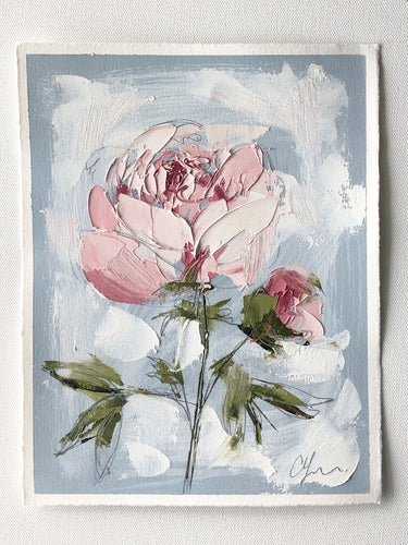 “Pink on Blue I” 10x8” Oil/Graphite on Paper