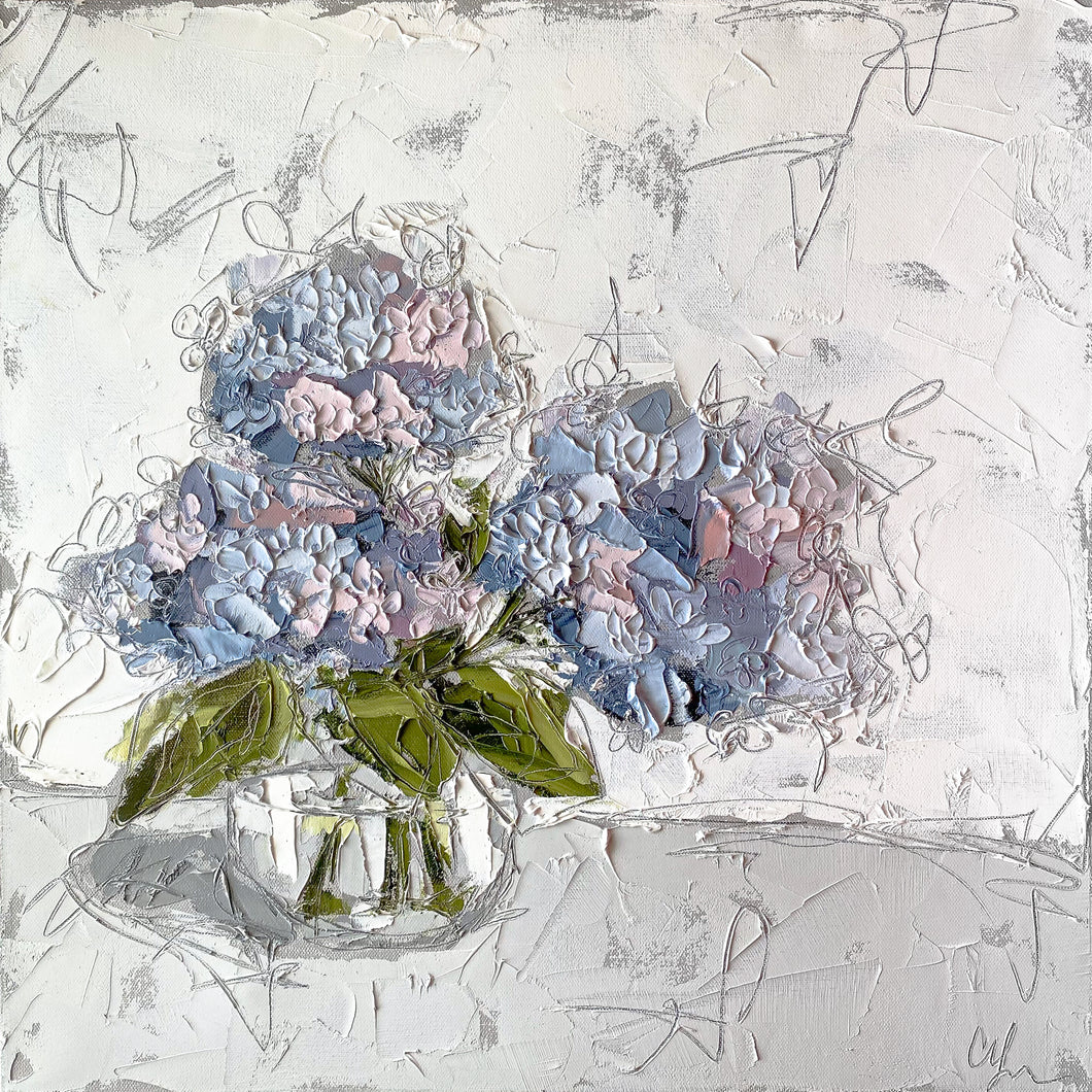“Hydrangeas in Glass I