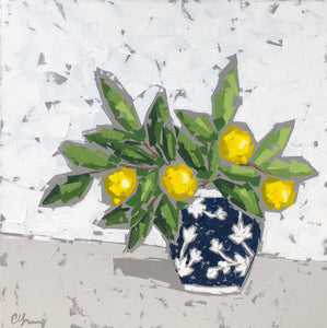 “Lemons in Water Lily Chinoiserie II”