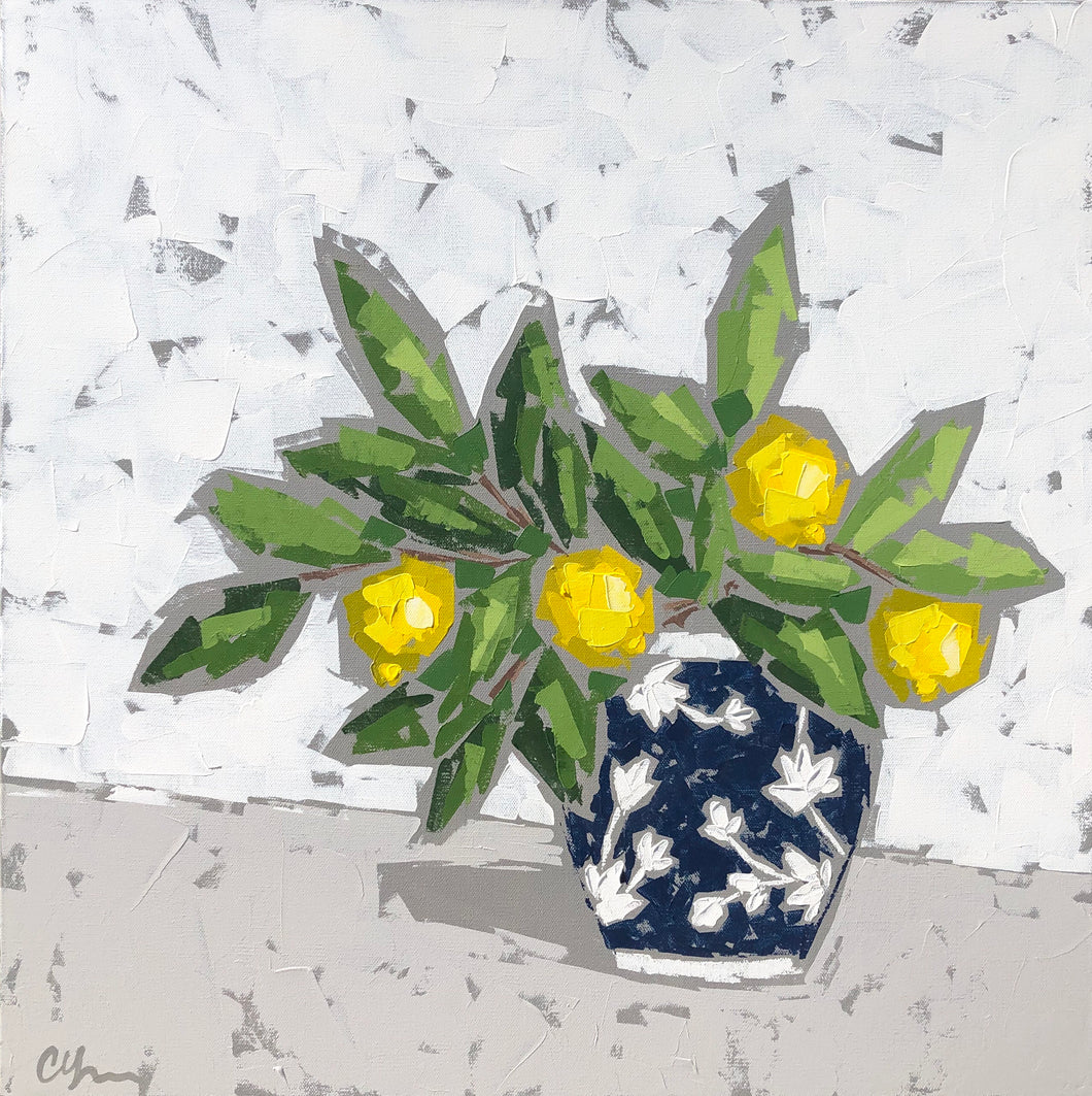“Lemons in Water Lily Chinoiserie II”
