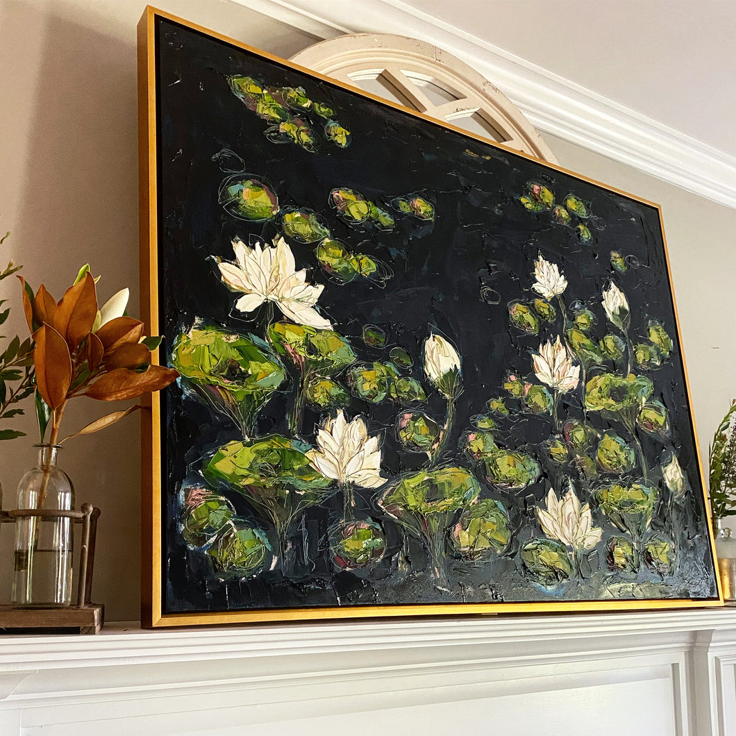 “Lilies and Lotuses III” 36x48 Oil on Canvas