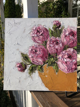 Load image into Gallery viewer, Commission -“Pink Peonies in Gold Bowl II” 20x20 Oil on Canvas