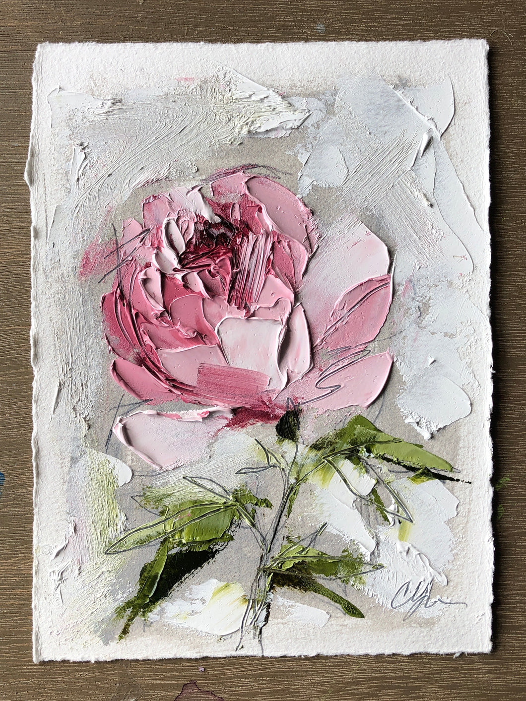 “Peony Vignette XI” 7x5” Oil/Graphite on Paper