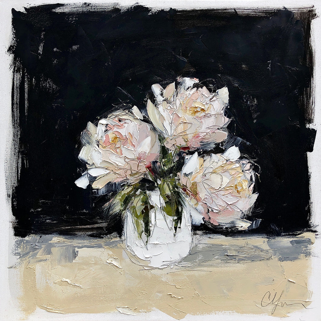 “Peonies in White III” 24x24x1.5”