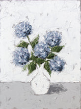 Load image into Gallery viewer, “Blue Hydrangeas in White Vase” 48x36 Oil on Canvas
